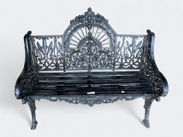 Victorian Revival Cast Iron Black Garden Bench