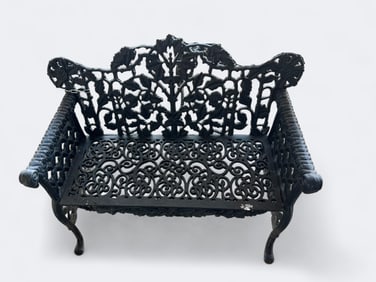 Victorian  Black Cast Iron Garden Bench