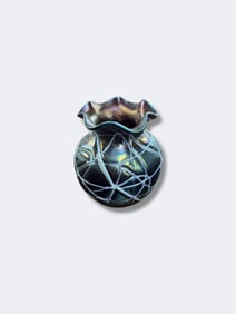 Loetz Style Iridescent Vase with Applied Threading