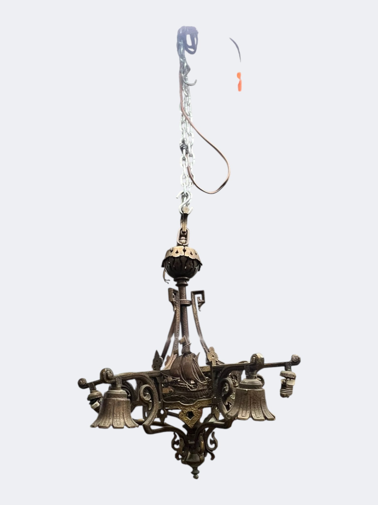 Victorian Cast Brass Gothic Revival Chandelier with Nautical Motifs, c. 1880 (1 of 1)
