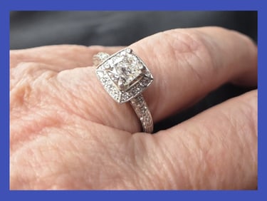 18K White Gold Diamond Engagement Ring with Cushion-Cut Center