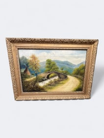 Continental School, Early 20th Century, “Stone Bridge Over Stream”, Signed/Dated C.H.B. 1912