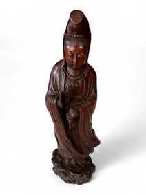 Chinese Carved Hardwood Figure of Guanyin, Mid-20th Century