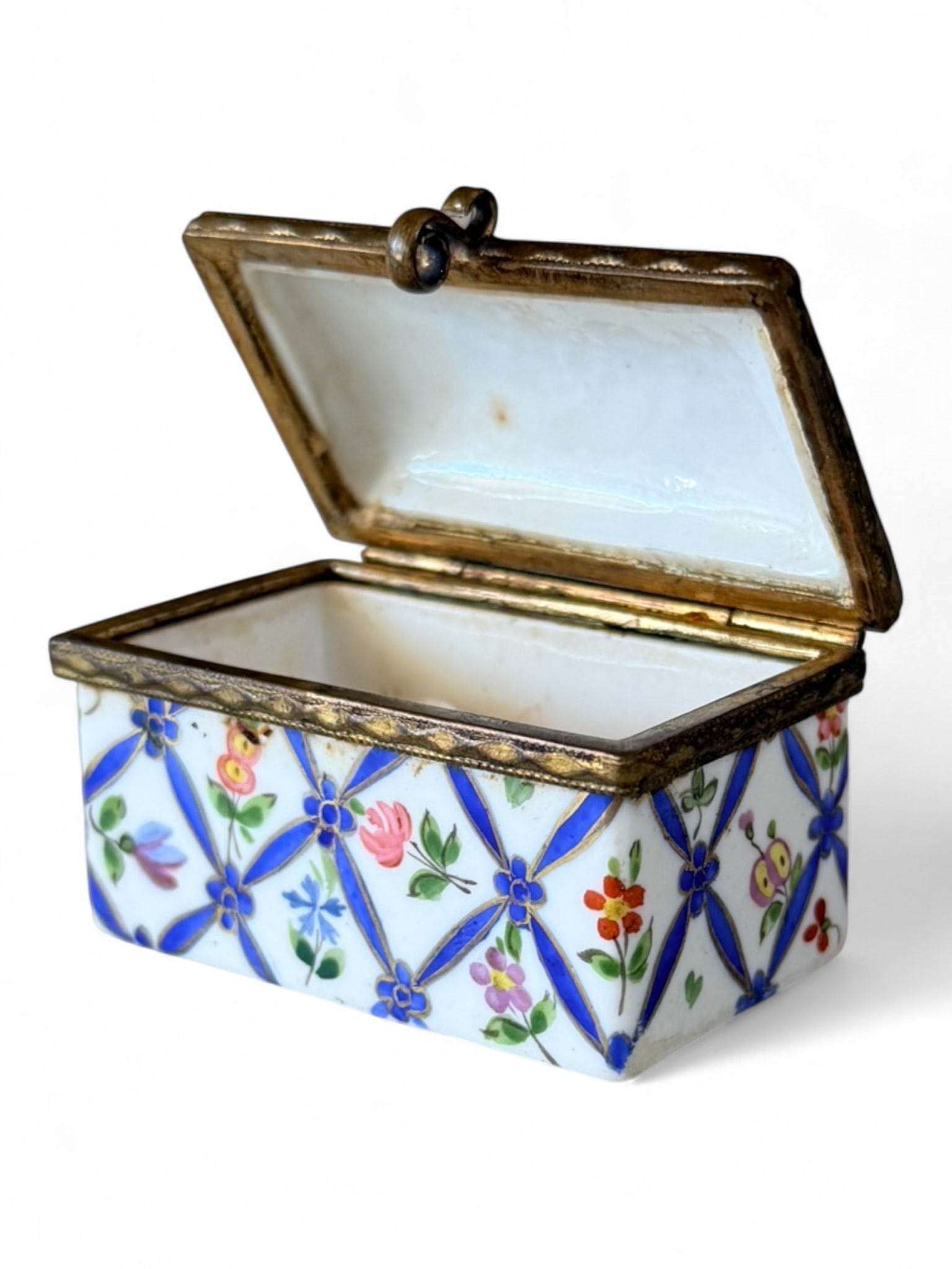 French Enamel Patch Box with Floral Trellis Decoration, Late 19th Century (1 of 3)