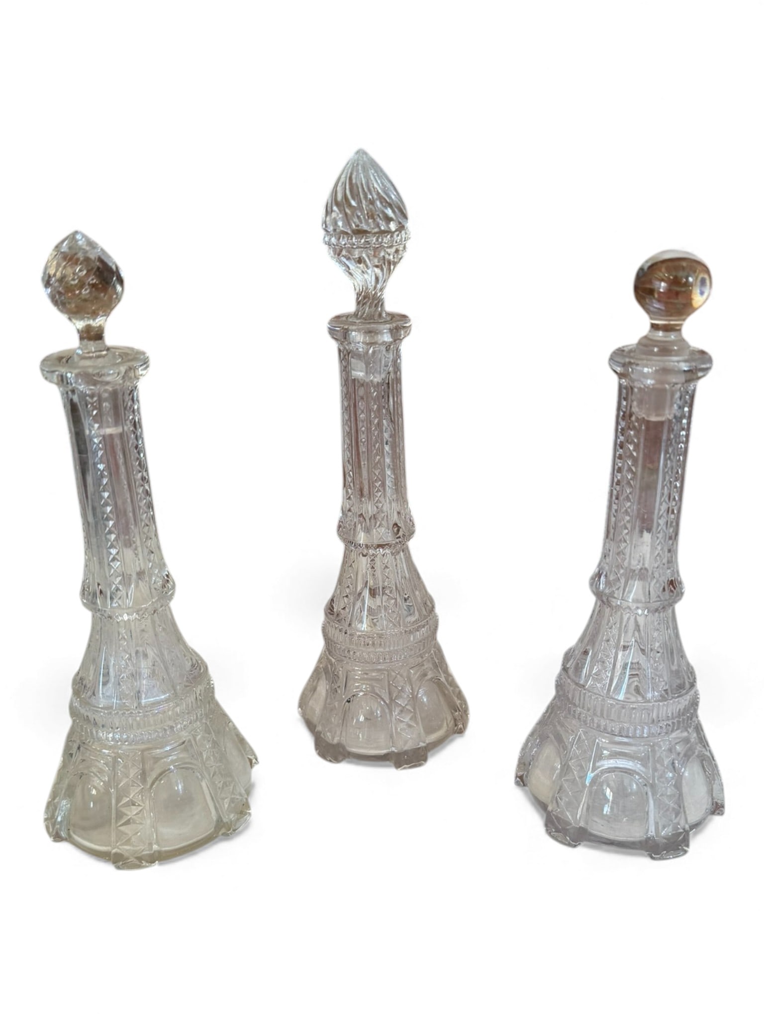Three Pressed Glass Perfume Bottles, 20th c. (1 of 4)