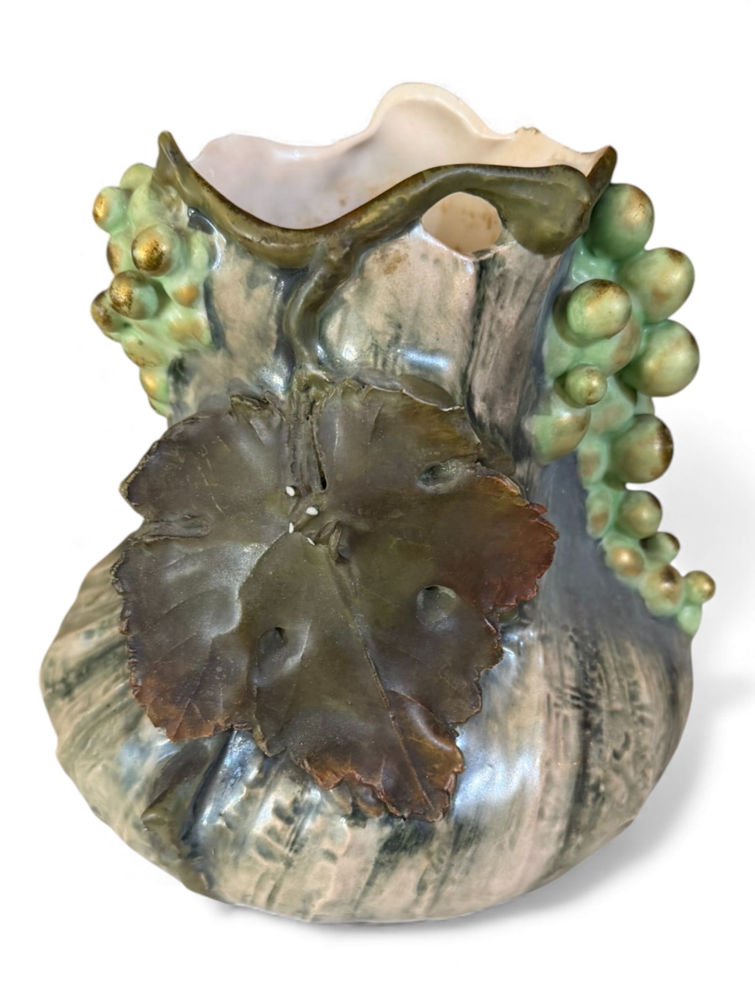 Art Nouveau-Style Grape & Leaf Pottery Vase, 20th Century (1 of 3)