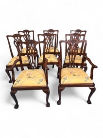 Set of Eight Mahogany Chippendale Style Dining Chairs, 20th century