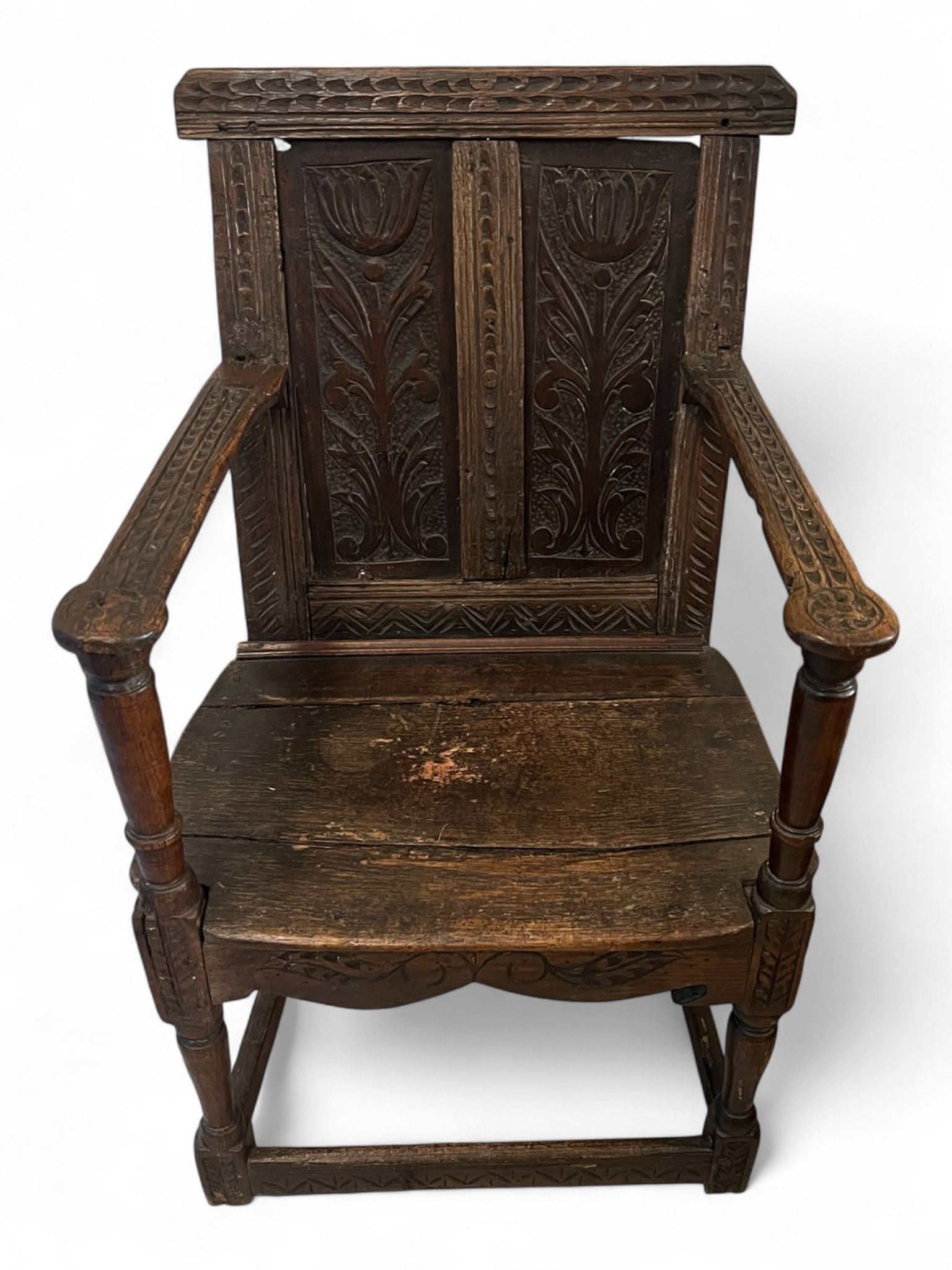 English Carved Oak Joint Stool Armchair, 17th Century (1 of 5)