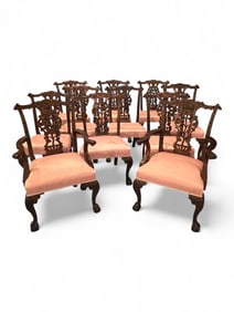 Set of 11 Chippendale-Style Mahogany Dining Chairs, 20th Century