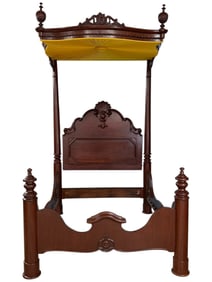 Monumental Signed C. Lee Carved Mahogany Half Tester Bed, Southern, circa 1845–1860