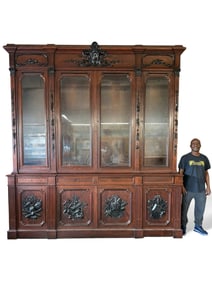 Monumental Victorian Carved ROSEWOOD Breakfront Bookcase, Circa 1870