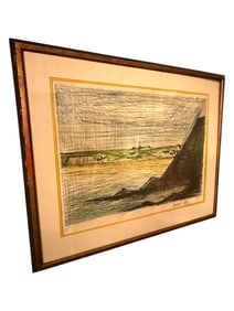 Signed Bernard Buffet (French, 1928–1999) Original  Color Lithograph, Village Coastal Landscape,