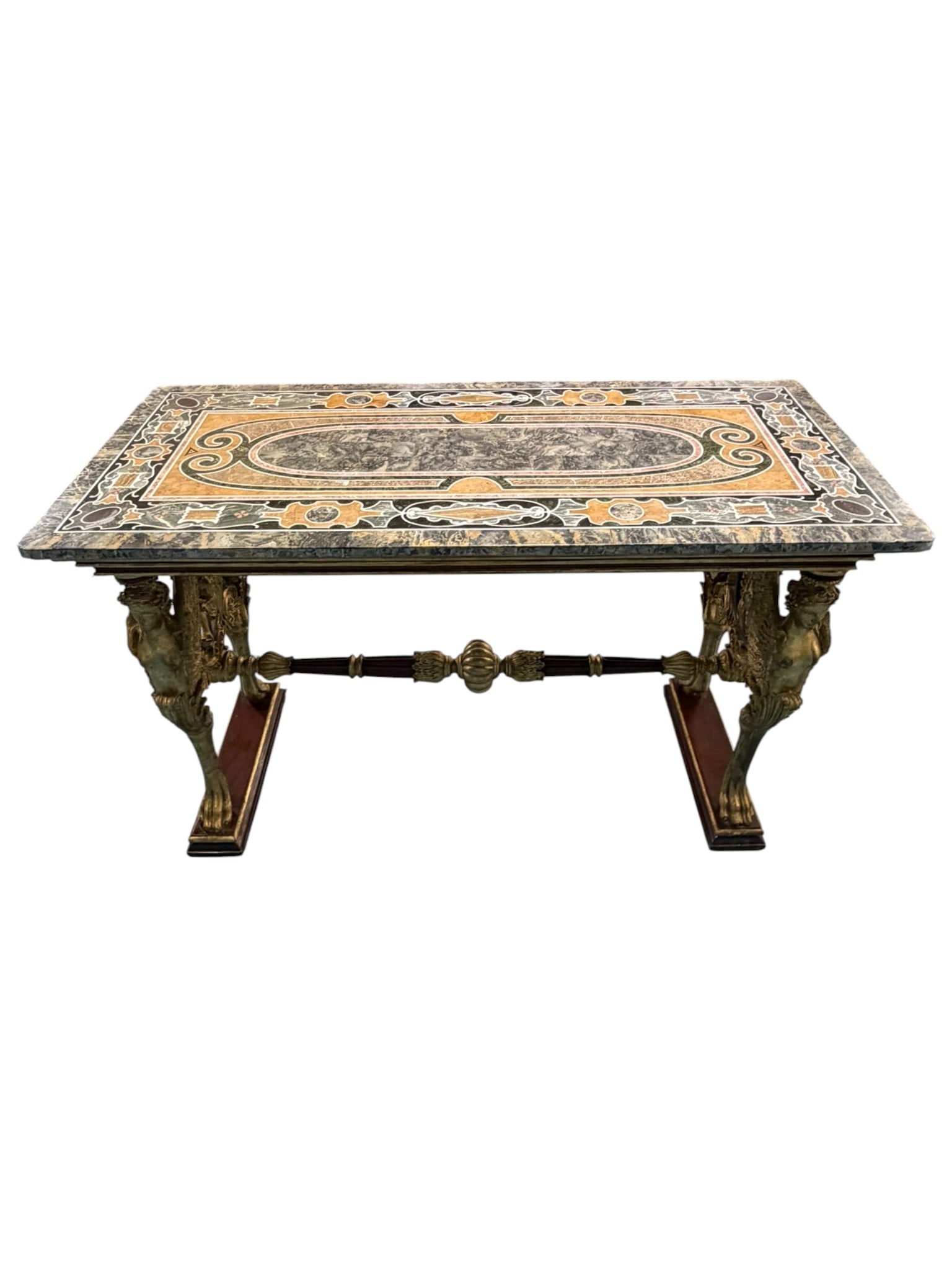 Italian Specimen Marble-Inlaid (Pietra Dura) Tabletop on Regency-Style Giltwood Base, Center Table (1 of 7)