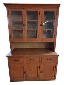 Southern Pine Early Stepback Cupboard in Old Salmon Paint, Mid-19th Century