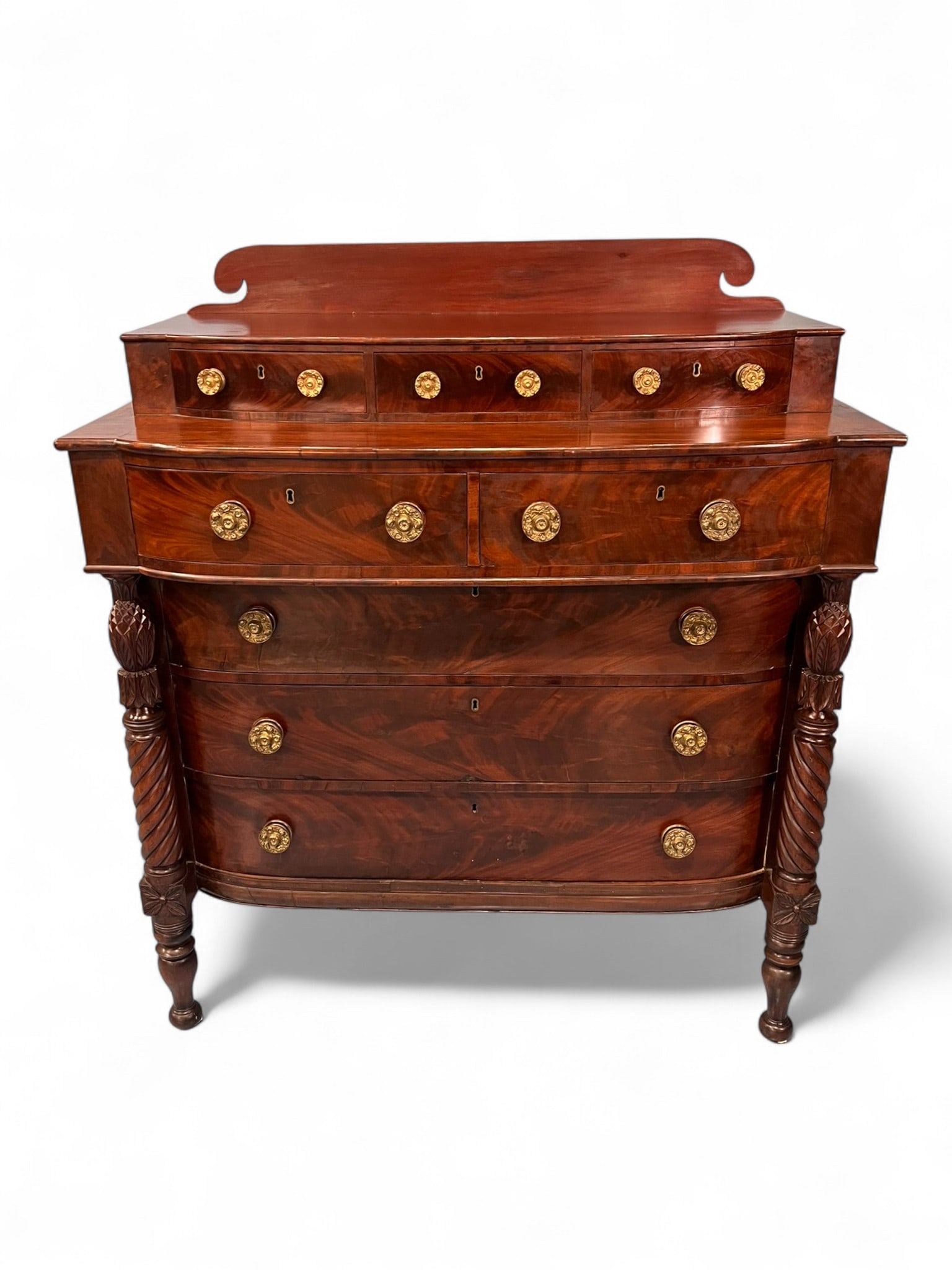 American Classical Mahogany Swell-Front Dresser with Upper Gallery, Mid-19th Century (1 of 7)