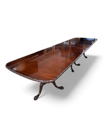 Monumental Mahogany Triple-Pedestal Dining Table, 20th Century