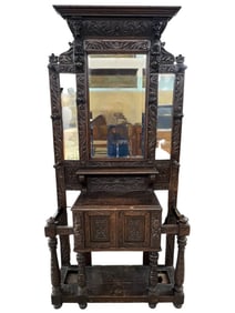 Victorian Carved Oak Hall Stand with Mirror, Late 19th Century