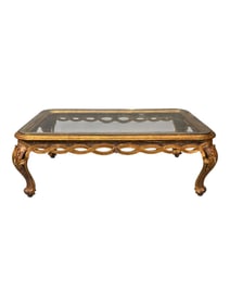 Louis XV Style Giltwood Coffee Table with Glass Top, Mid-20th Century