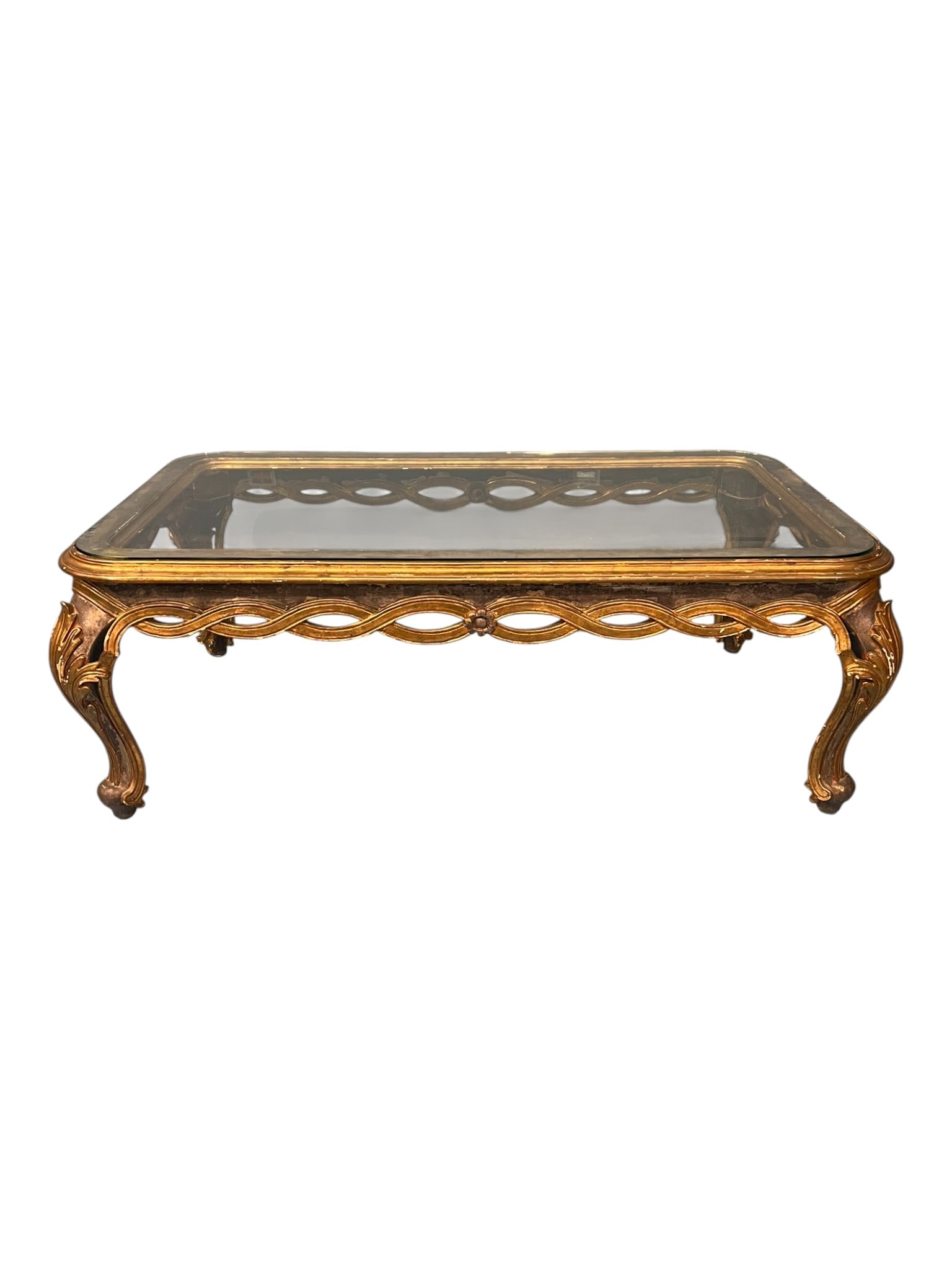 Louis XV Style Giltwood Coffee Table with Glass Top, Mid-20th Century (1 of 5)