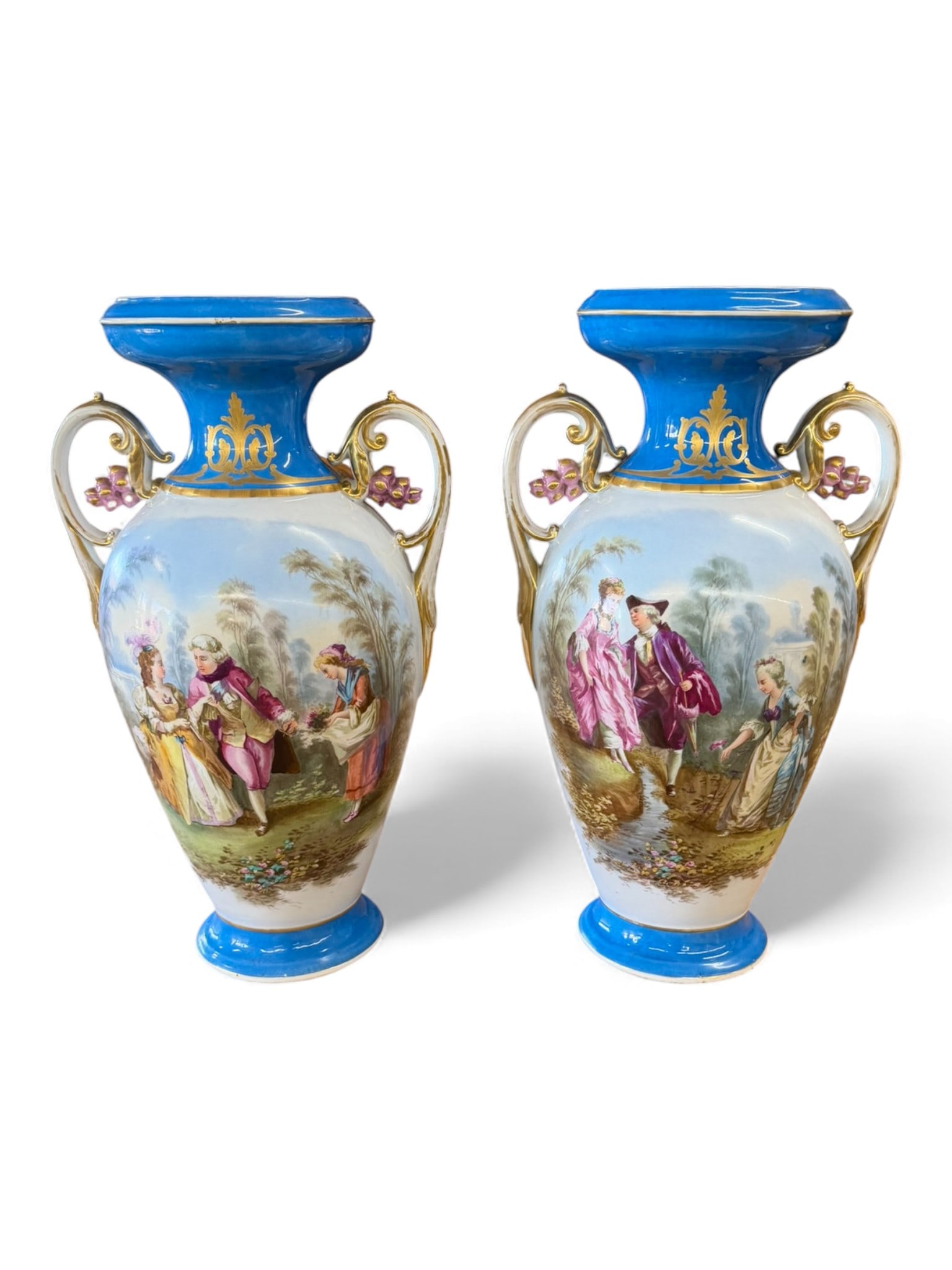 Pair of Large Continental Hand-Painted Porcelain Mantel Vases, Late 19th Century (1 of 7)