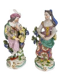 Pair of Continental Polychrome Porcelain Figures, 20th Century