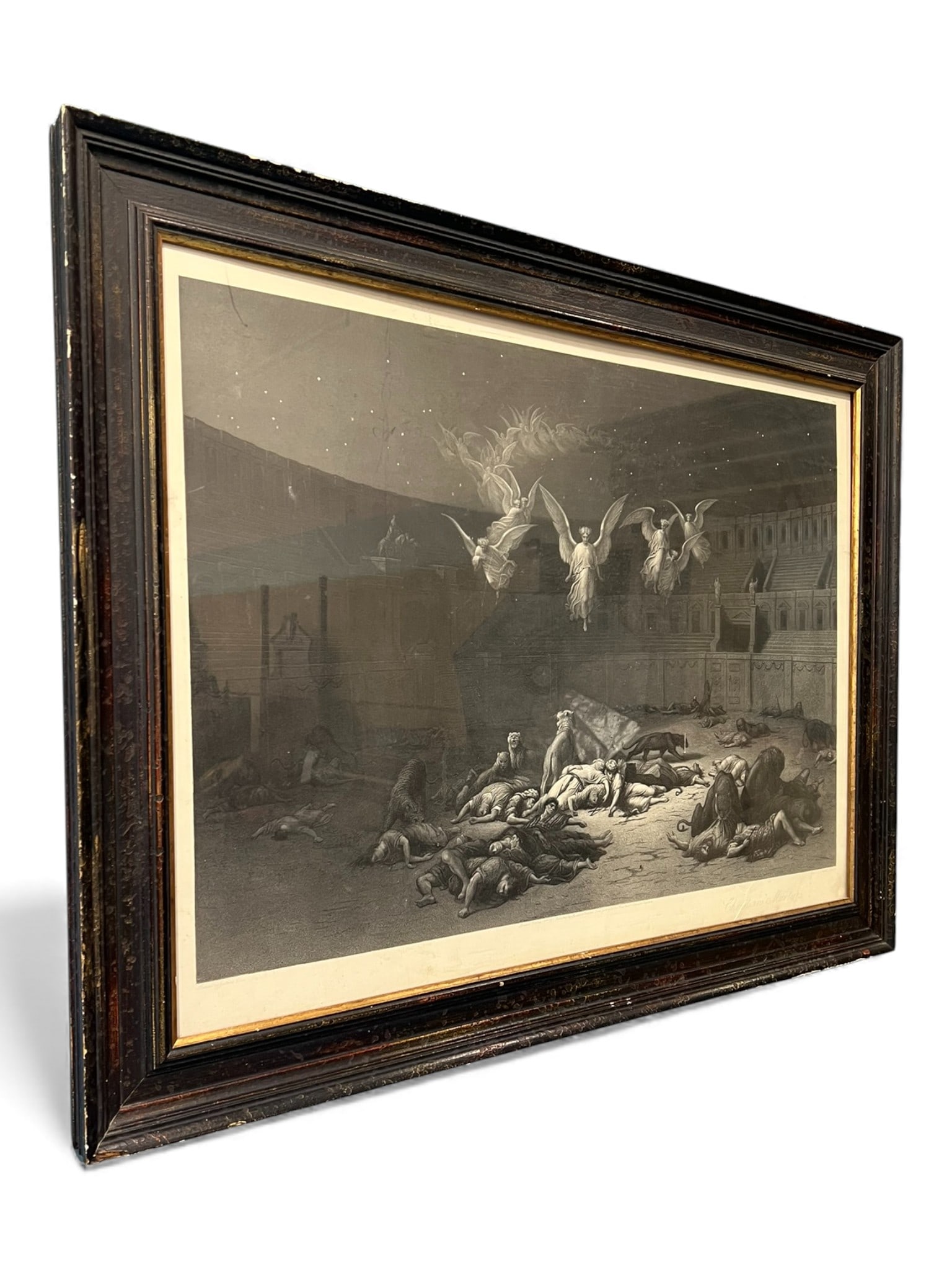 Large 19th-Century Engraving “Christian Martyrs,?? After Gustave Doré: A dramatic and finely executed 19th-century engraving titled Christian Martyrs , after the renowned French illustrator Gustave Doré. The scene depicts angels descending upon the arena following the p