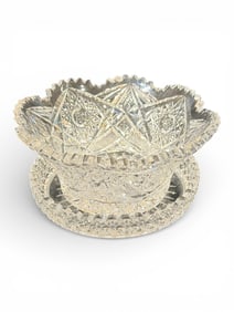 American Brilliant Cut Glass (ABCG) Small Hobstar & Fan Bowl, Early 20th Century