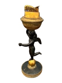 Figural Bronze & Brass Cherub Table Lighter, Early 20th Century