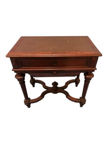 Victorian Walnut Occasional Table with Leather-Inset Top, Late 19th Century