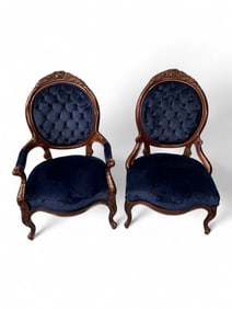 Pair of Victorian Carved Walnut Parlor Chairs, Late 19th Century