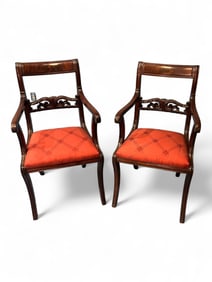 Pair of Carved Mahogany Regency-Style Armchairs, Early-20th Century