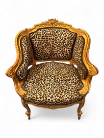 Louis XV–Style Giltwood Bergère with Leopard Upholstery, Mid-20th Century