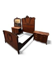 American Victorian Carved Mahogany Three-Piece Bedroom Suite in the Louis XV/Rococo Revival Style,
