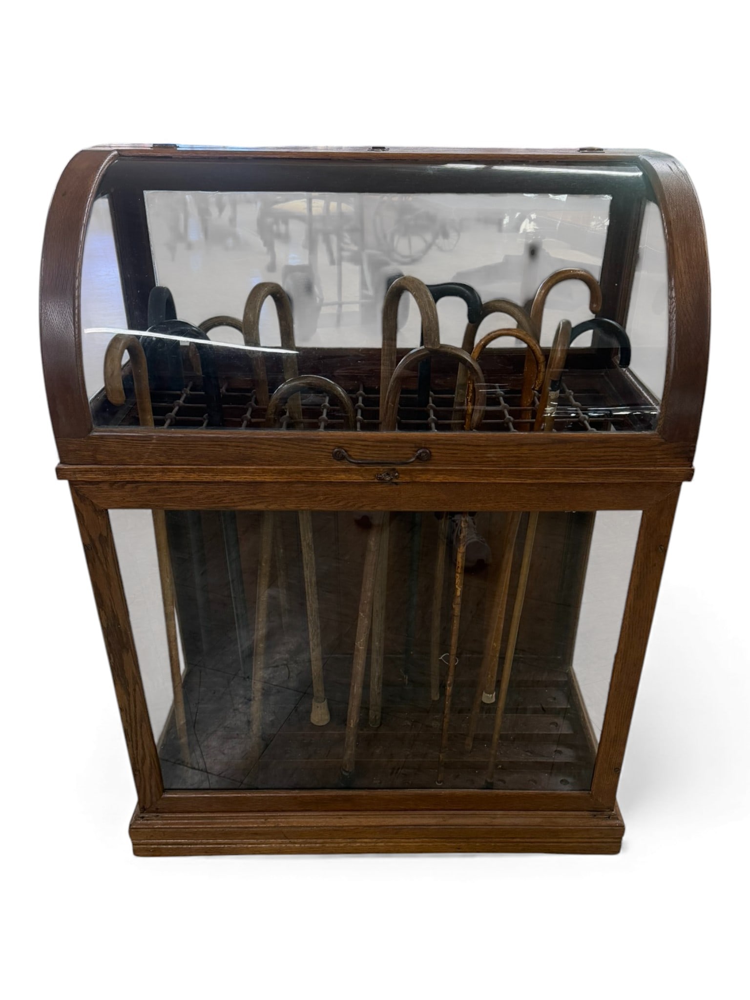 Victorian Oak Bow-Front Cane Display Case, Late 19th Century (1 of 9)