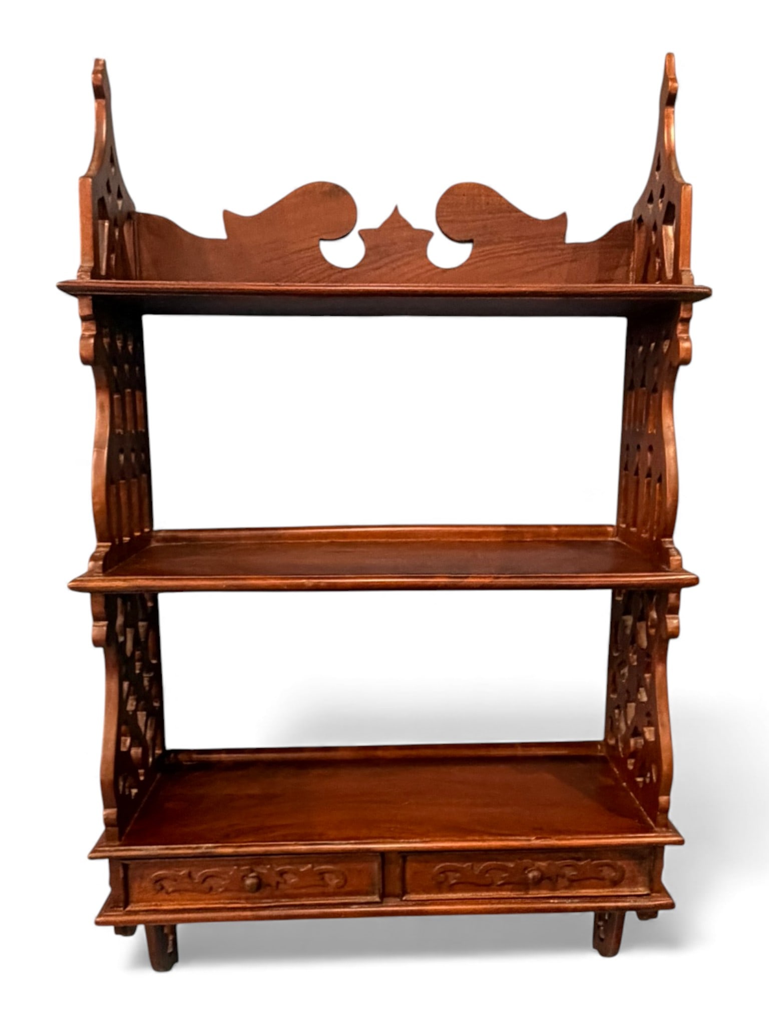 American Fretwork Hanging Wall Shelf with Drawers, Late 19th Century (1 of 4)