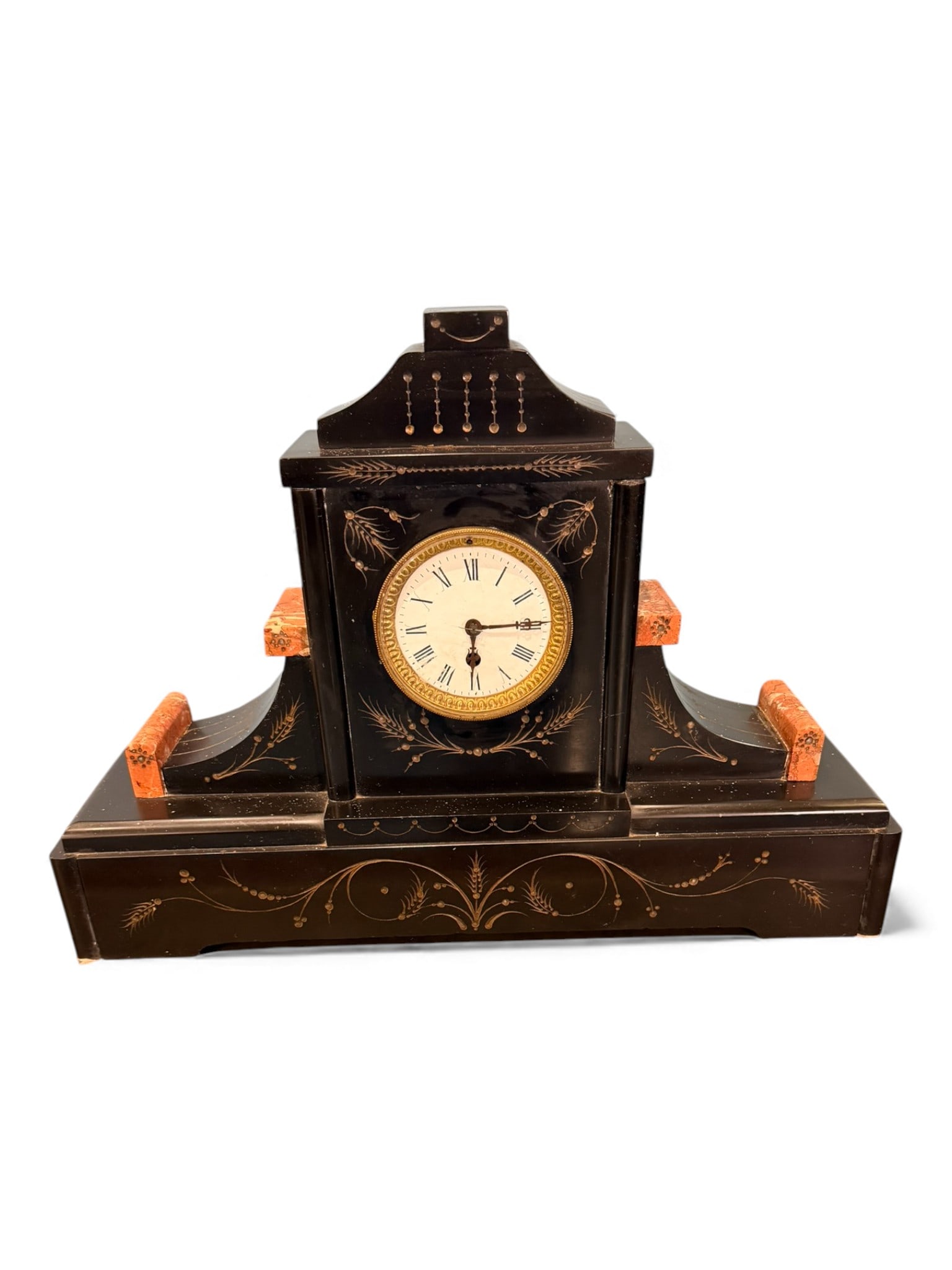 French Black Slate and Rouge Marble Mantel Clock, Late 19th Century (1 of 5)
