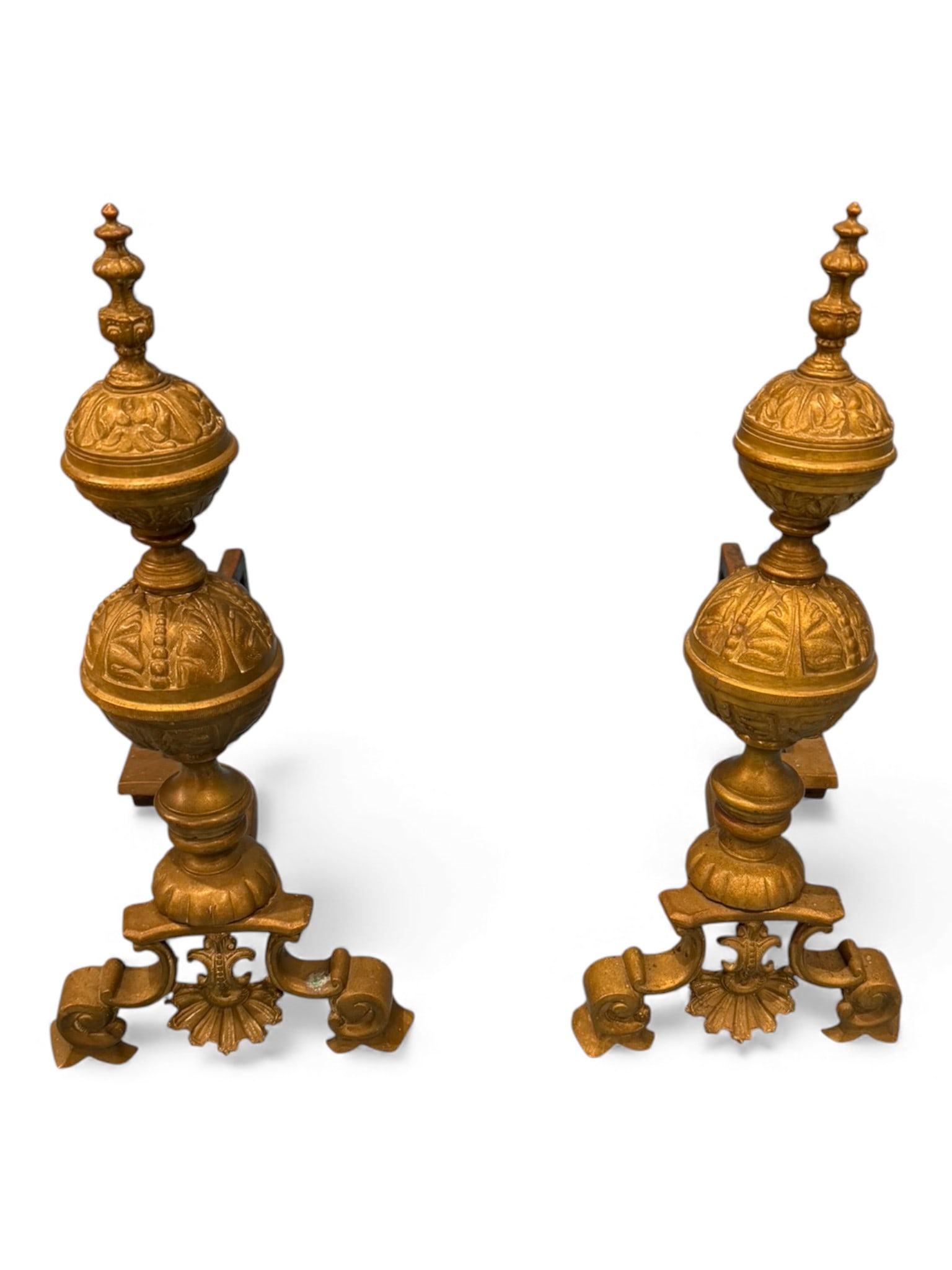 Pair of Cast-Brass Victorian Andirons, Late 19th Century (1 of 3)