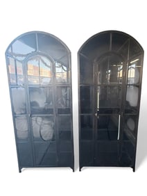 Pair of Black Metal and Glass Arched Display Cabinets, Four Hands, Belmont