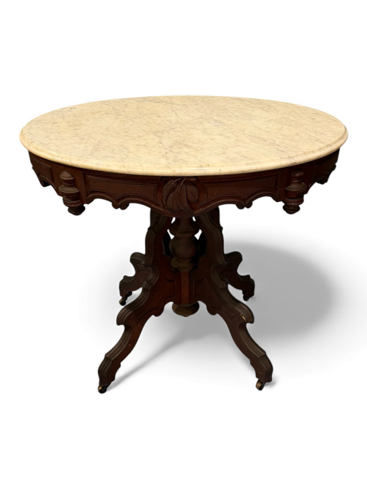 Carved Mahogany Center Table with Marble Top, American, Late 19th Century (1 of 5)