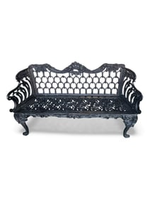Cast Iron Garden Bench with Moorish or Gothic Revival Openwork Design