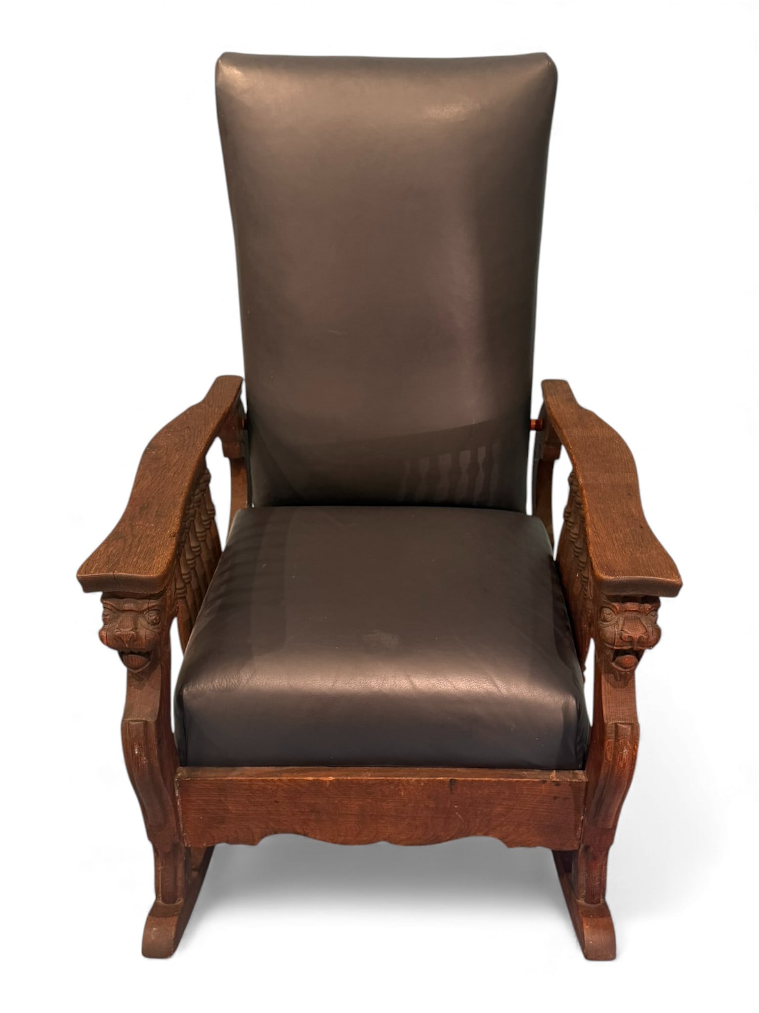 American Mission Oak Rocking Armchair with Carved Lion-Head Arms (1 of 5)
