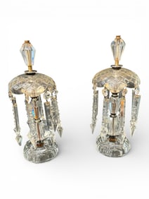 Pair of Cut Glass Lustres with Hanging Prisms, late 19th to early 20th century