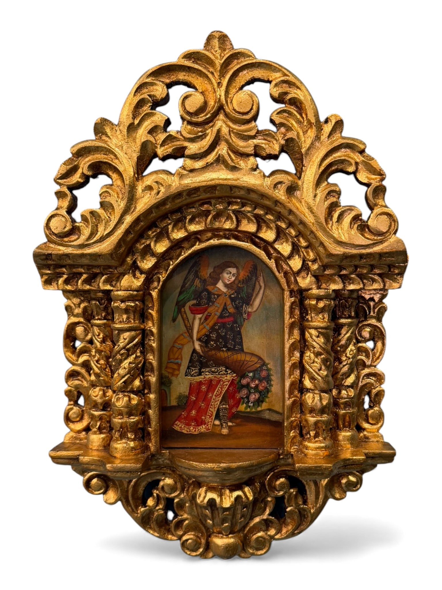 Peruvian Hand-Carved Giltwood Retablo Featuring Saint Gabriel, 20th century (1 of 4)