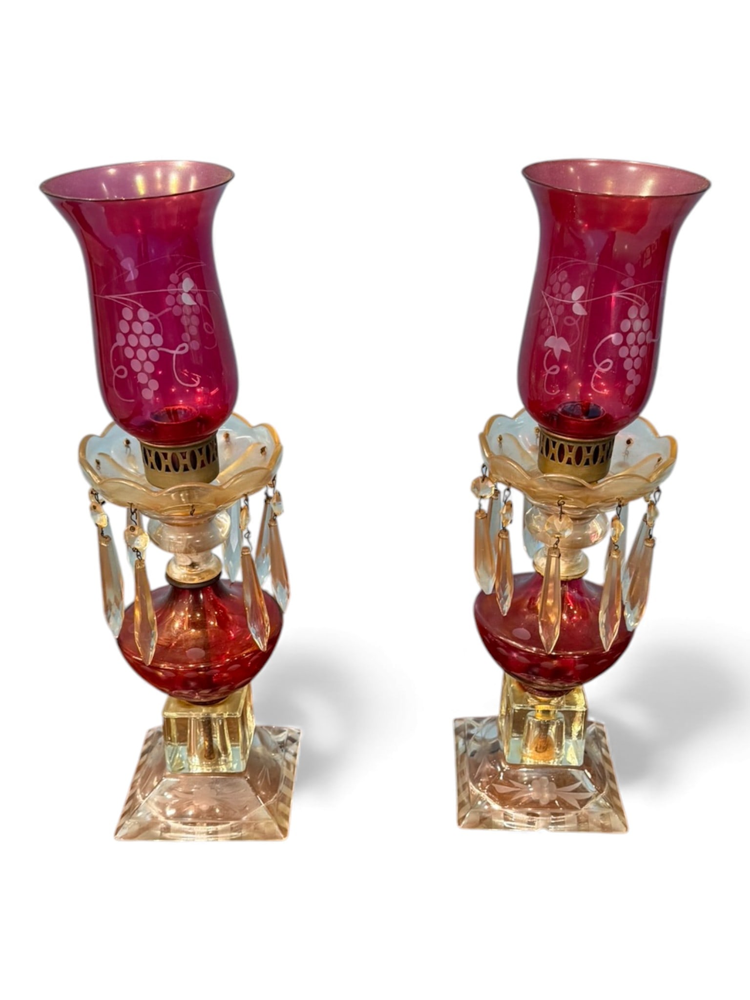 Pair of Ruby Glass and Crystal Lustres, Continental, 19th century (1 of 5)