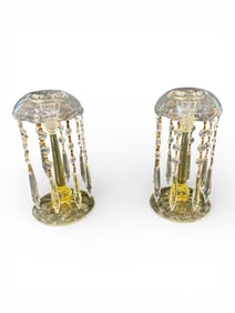 Pair of Victorian Pressed Glass Luster Candlesticks, Late 19th Century