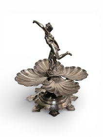 Figural Triple-Plated Metal Compote with Shell-Form Dishes, Early 20th Century