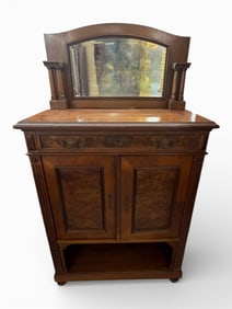 Walnut Parlor or Liquor Cabinet with Mirror Back, Late 19th/Early 20th Century