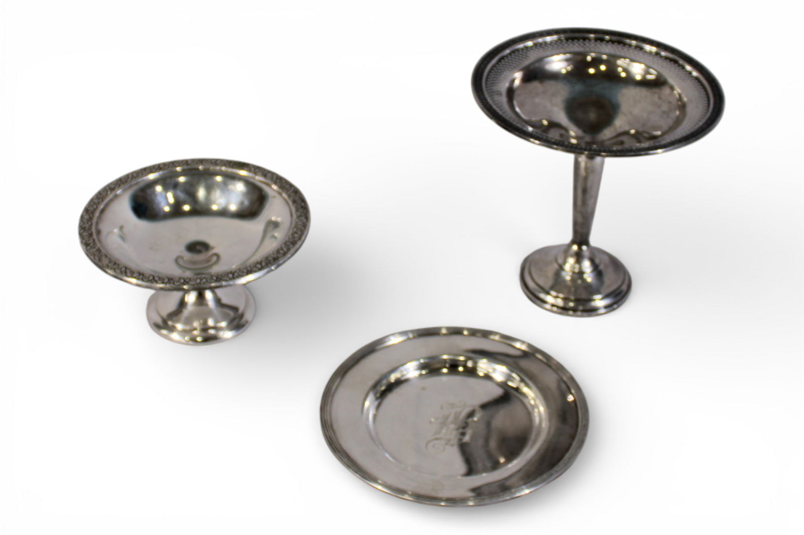 Three Sterling Silver Serving Pieces — Two Compotes and Card Plate (1 of 6)