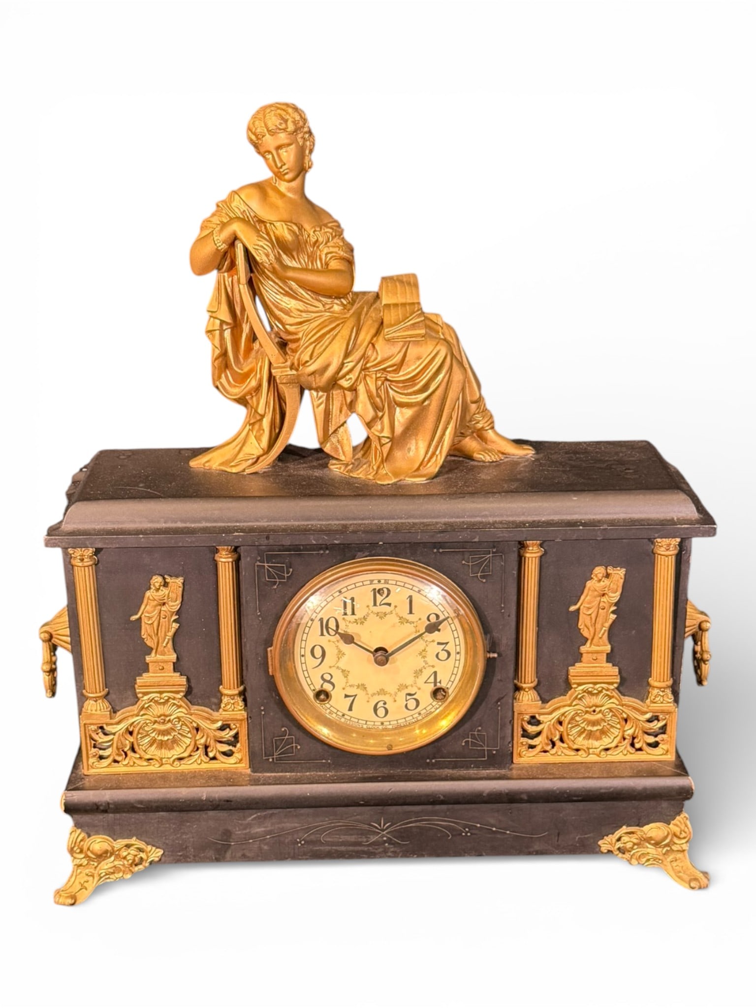Sessions Mantel Clock with Gilt Figural Topper (1 of 4)