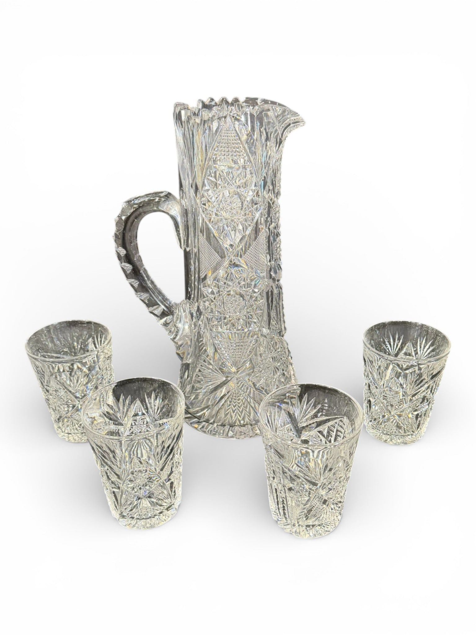 Brilliant Period Cut Glass Water Pitcher and Four Tumblers (1 of 5)